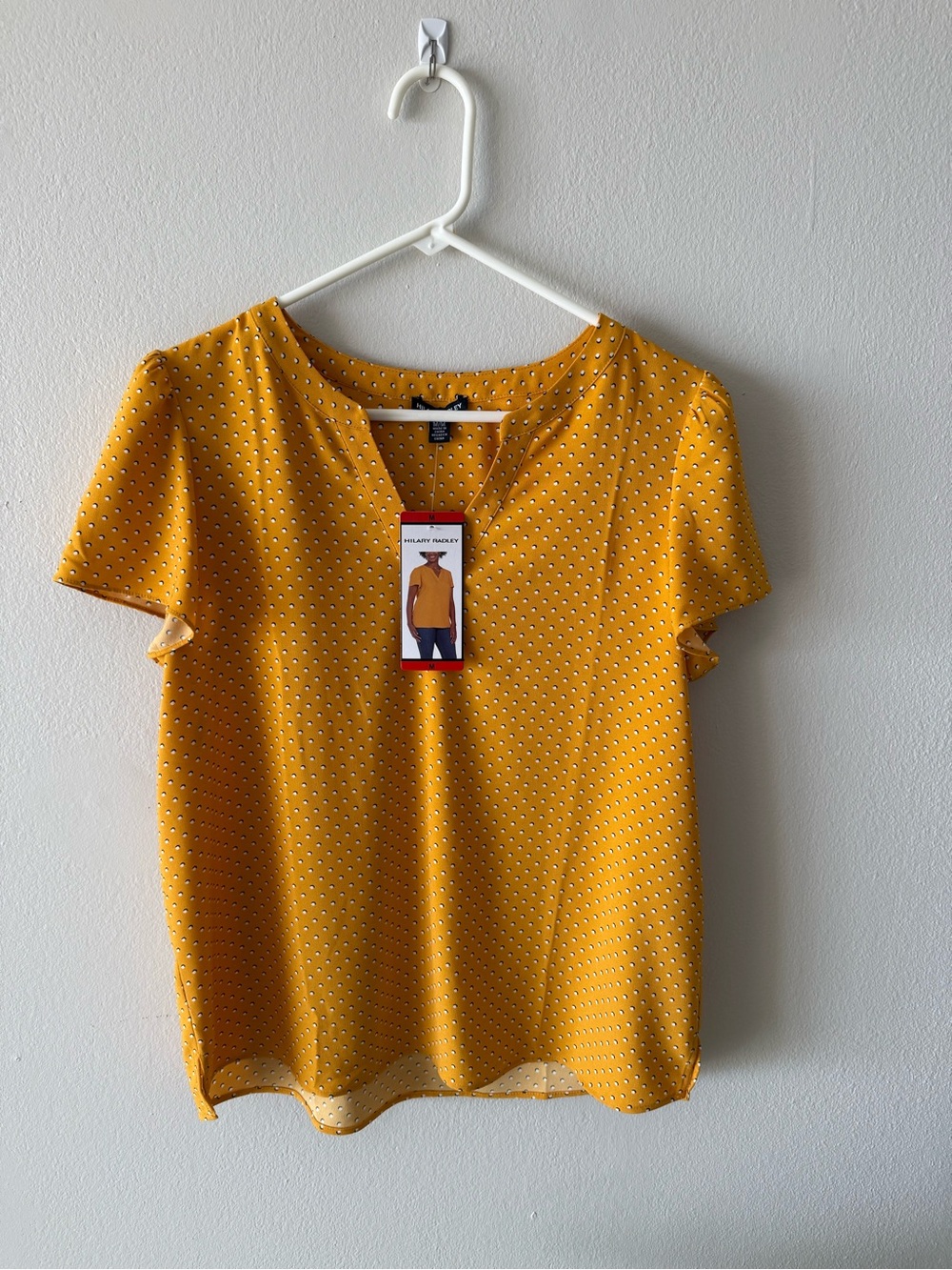 Hilary Radley Mustard Dot Short-Sleeve Blouse